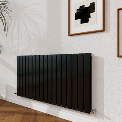 Probaty Bathrooms 600X1156mm Black Horizontal Design Radiator Double Panel Modern Central Heating Flat Panel Radiators from B&Q
