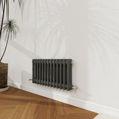 B&Q -  300X605mm Traditional Radiator Cast Iron Style 2 Column Horizontal Anthracite Central Heating Radiator
