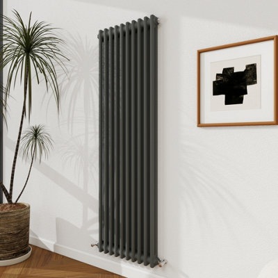 B&Q -  1500X470mm Traditional Radiator Cast Iron Style 2 Column Vertical Anthracite Central Heating Radiator