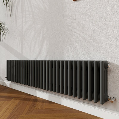 B&Q -  300X1460mm Traditional Radiator Cast Iron Style 3 Column Horizontal Anthracite Central Heating Radiator