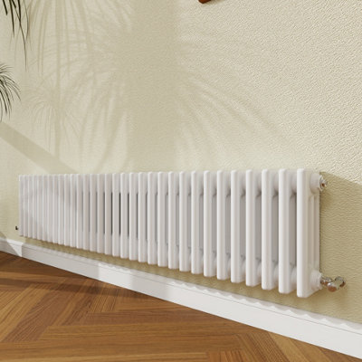 B&Q -  300X1460mm Traditional Radiator Cast Iron Style 3 Column Horizontal White Central Heating Radiator