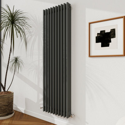 B&Q -  1500X470mm Traditional Radiator Cast Iron Style 3 Column Vertical Anthracite Central Heating Radiator