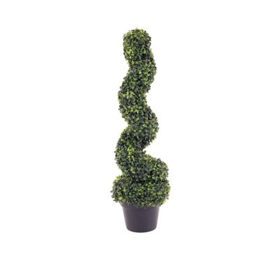  - 3Ft Artificial Topiary Spiral With Pot Garden Indoor Outdoor Wall Door Decoration Plant Potted Weatherproof Ornamental Trees 90Cm
