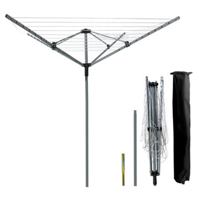  - 4 Arm 50M Heavy Duty Rotary Airer Steel Washing Line With Garden Outdoor Laundry Drying Folding Clothes Dryer