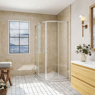 SLINE 1000X900X1850mm Quadrant Shower Enclosure+1000X900mm Right Stone Tray Waste+Riser Kit from B&Q