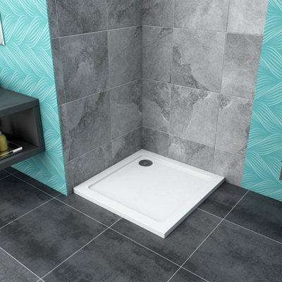 SLINE 1000X1000X30mm Slimline Square Shower Enclosure Stone Tray Free Waste from B&Q