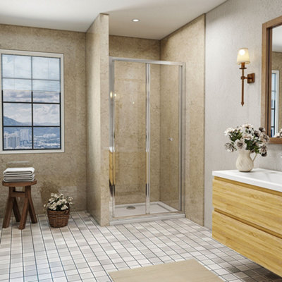 SLINE 760X1850mm Framed Bifold Shower Door Enclosure With 800X760mm Tray Waste from B&Q