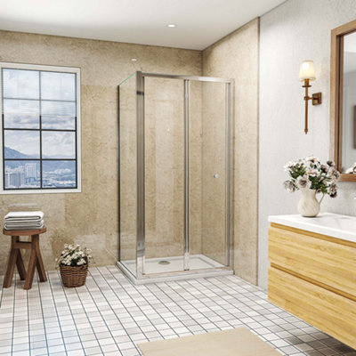 SLINE 700X800X1850mm Framed Bifold Shower Enclosure With 800X700mm Tray Waste from B&Q