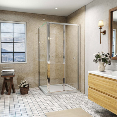 SLINE 760X760X1850mm Framed Bifold Shower Enclosure With 760X760mm Tray Waste from B&Q