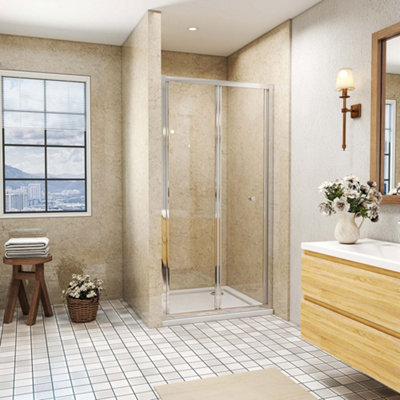 SLINE 1000X1850mm Framed Bifold Shower Door Enclosure With 1000X1000mm Tray Waste from B&Q