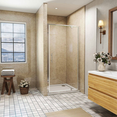 SLINE 760X1850mm Pivot Shower Door Enclosure Cubicle With 760X760mm Shower Tray from B&Q