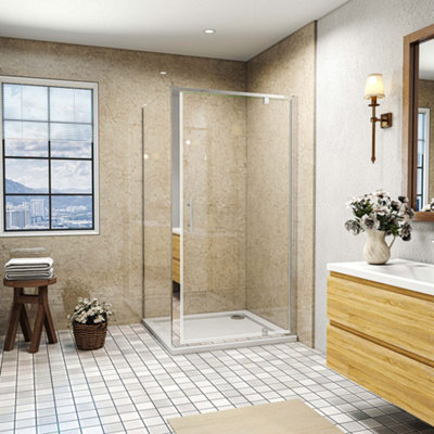 SLINE 760X760X1850mm Pivot Shower Door Enclosure Cubicle With 760X760mm Shower Tray from B&Q