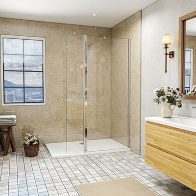 SLINE 1100X1900mm Wet Room Shower Enclosure Screen 300mm Flipper Glass Panel from B&Q