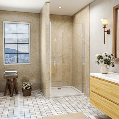 SLINE 700X1850mm Frameless Pivot Shower Door With 800X700mm Shower Tray from B&Q