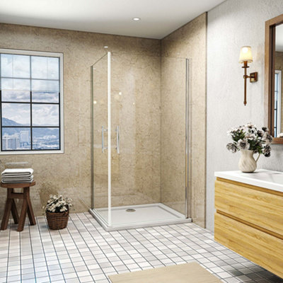 SLINE 800X700X1850mm Double Door Frameless Pivot Shower Enclosure With 800X700mm Shower Tray from B&Q