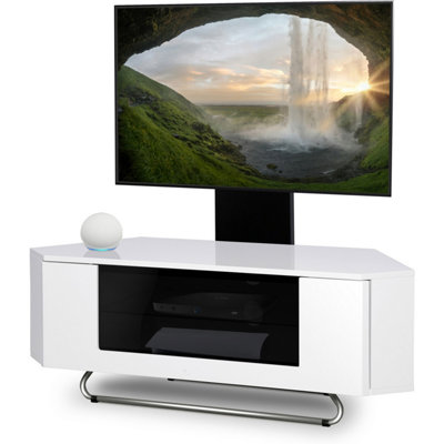B&Q -  Hampshire Corner-Friendly Gloss White Beam-Thru Remote Friendly Door 26"-50" Flat Screen Tv Cabinet With Mounting Arm