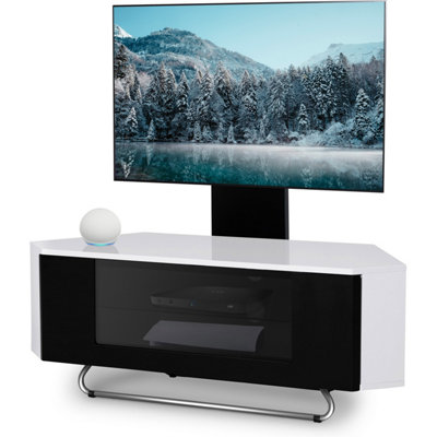 B&Q -  Hampshire Corner-Friendly Gloss White Black Beam-Thru Remote Friendly Door 26"-50" Tv Cabinet With Mounting Arm