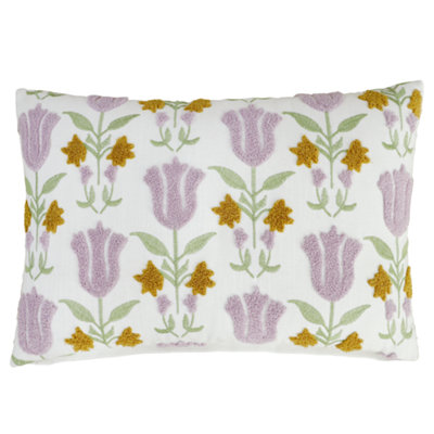  - CreamPink & Orange Embroidered Jacquard Effect Indoor Cushion(L)50Cm X (W)30Cm
