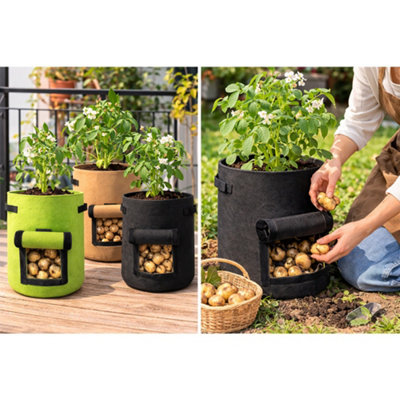 7 Gallon Potato Grow Bag With Harvest Window Black from B&Q