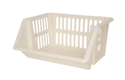 Multi-Purpose Plastic Stacking Storage Basket Stackable Shelves Vege Fruit Food Stationary Organize Rack Stand Cream 35Cm from B&Q