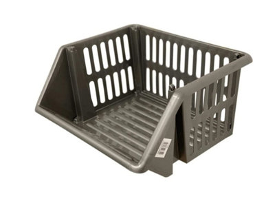 Multi-Purpose Plastic Stacking Storage Basket Stackable Shelves Vege Fruit Food Stationary Organize Rack Stand Silver 35Cm from B&Q