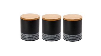  - Monochrome Tea Coffee Sugar Storage Canister Jar With Lid SetBlack