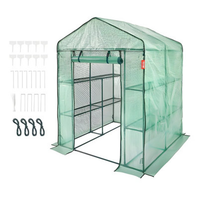 Vevor Durable Walk-In Greenhouse 4.6 X 4.6 X 6.6 Ft With Shelves And Steel Frame Green Cover from B&Q