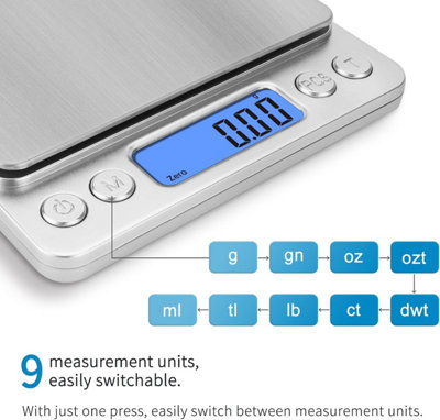 500g/0.01g Digital Food Scale, High Precision Stainless Steel Kitchen ...