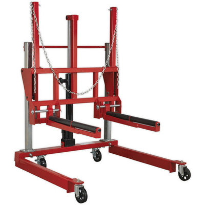 500kg Wheel Removal Trolley - Adjustable Width & Rollers - Hydraulic ...