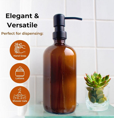 500ml Amber Glass Soap Dispenser Set with Pump for Hand Soap 2 Pack Refillable Bottles for Bathroom & Kitchen - 4
