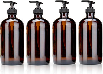 500ml Amber Soap Dispenser (8 Pack) Refillable Pump Bottles with Labels and Pen