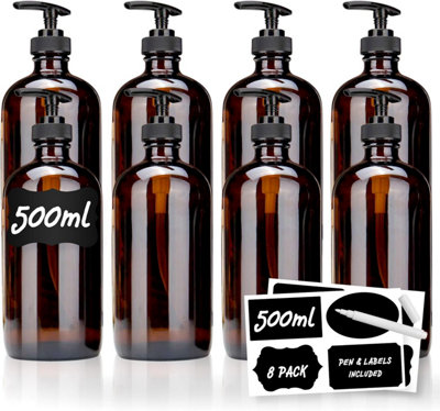 500ml Pump Bottle Dispenser Classy Amber Bottles with Pump for Bathroom, Kitchen, and Outdoor Use 8 Pack