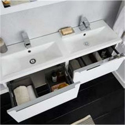 500mm Bathroom Gloss White Wall Mounted Vanity Unit and Basin (Central) - Brassware not included