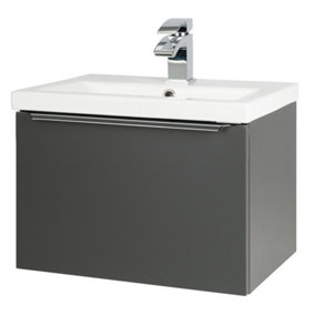 500mm Bathroom Matt Dark Grey Wall Mounted Vanity Unit and Basin (Central) - Brassware Not Included