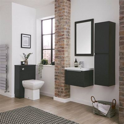 500mm Bathroom Matt Dark Grey Wall Mounted Vanity Unit and Basin (Central) - Brassware Not Included
