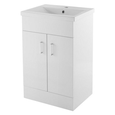 500mm Bathroom Vanity Unit & Basin Storage Cabinet with Two Doors - Gloss White