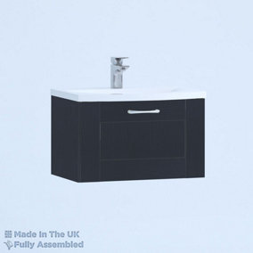 500mm Curve 1 Drawer Wall Hung Bathroom Vanity Basin Unit (Fully Assembled) - Cambridge Solid Wood Indigo