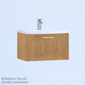 500mm Curve 1 Drawer Wall Hung Bathroom Vanity Basin Unit (Fully Assembled) - Cambridge Solid Wood Natural Oak