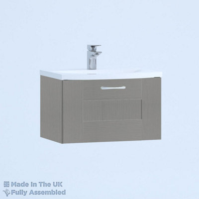 500mm Curve 1 Drawer Wall Hung Bathroom Vanity Basin Unit (Fully Assembled) - Cartmel Woodgrain Dust Grey