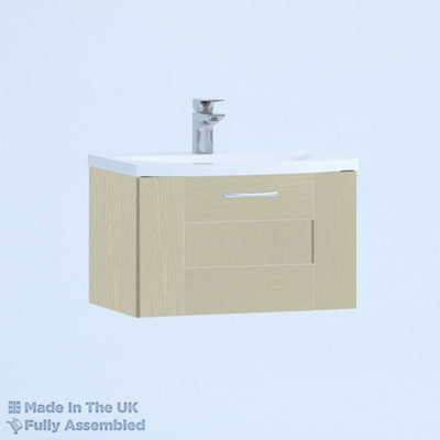 500mm Curve 1 Drawer Wall Hung Bathroom Vanity Basin Unit (Fully Assembled) - Cartmel Woodgrain Sage Green