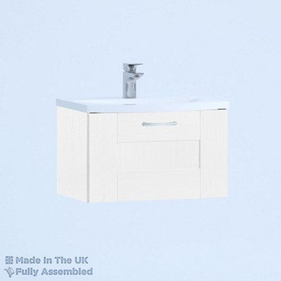 500mm Curve 1 Drawer Wall Hung Bathroom Vanity Basin Unit (Fully Assembled) - Cartmel Woodgrain White