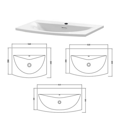 500mm Curve 1 Drawer Wall Hung Bathroom Vanity Basin Unit (Fully Assembled) - Lucente Gloss Anthracite