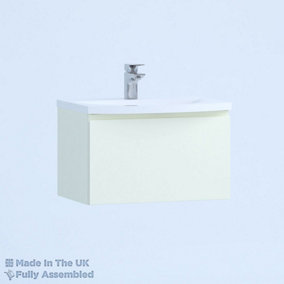 500mm Curve 1 Drawer Wall Hung Bathroom Vanity Basin Unit (Fully Assembled) - Lucente Gloss Cream