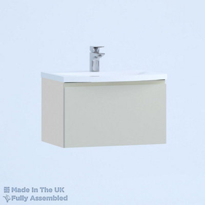 500mm Curve 1 Drawer Wall Hung Bathroom Vanity Basin Unit (Fully Assembled) - Lucente Matt Light Grey