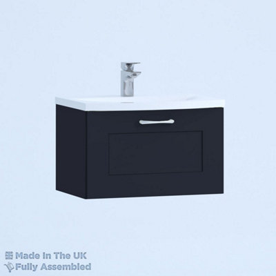 500mm Curve 1 Drawer Wall Hung Bathroom Vanity Basin Unit (Fully Assembled) - Oxford Matt Indigo