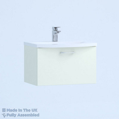 500mm Curve 1 Drawer Wall Hung Bathroom Vanity Basin Unit (Fully Assembled) - Vivo Gloss Ivory