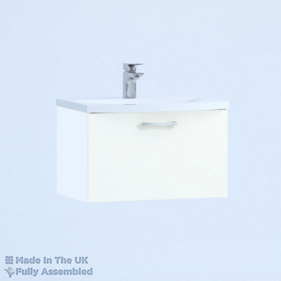 500mm Curve 1 Drawer Wall Hung Bathroom Vanity Basin Unit (Fully Assembled) - Vivo Gloss White