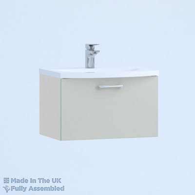 500mm Curve 1 Drawer Wall Hung Bathroom Vanity Basin Unit (Fully Assembled) - Vivo Matt Light Grey