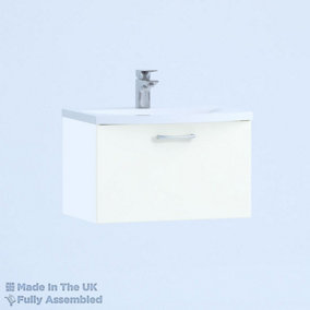500mm Curve 1 Drawer Wall Hung Bathroom Vanity Basin Unit (Fully Assembled) - Vivo Matt White