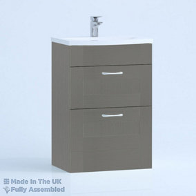 500mm Curve 2 Drawer Floor Standing Bathroom Vanity Basin Unit (Fully Assembled) - Cambridge Solid Wood Dust Grey